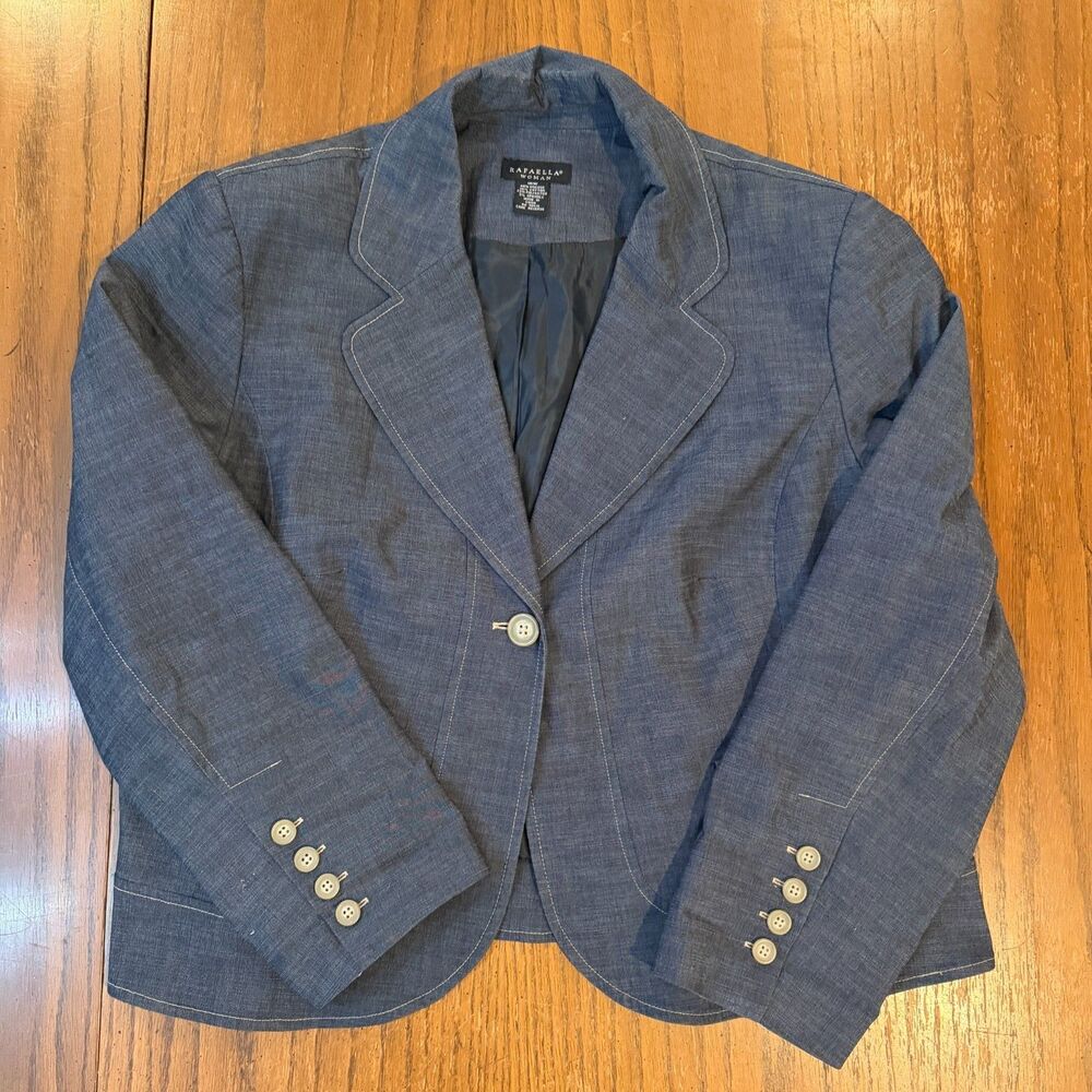 Rafaella Woman Blazer 16W Blue Denim Stretch One Button Lined Jacket Plus Size